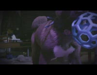 Slow motion dark video black dog walking to camera with blue ball