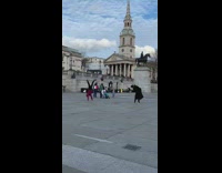 Guy handstands open plaza town square