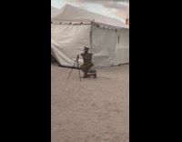 girl brown dress hat dance tripod