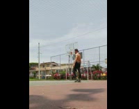 Guy does dance choreography on basketball court
