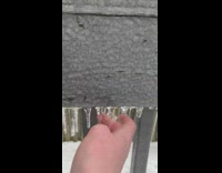 Icicles on the wooden fence broken by filmer