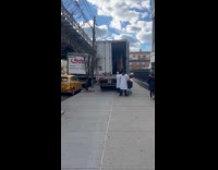 Man in truck meat delivery on street