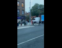 Amazon trailer truck blocking street making turn