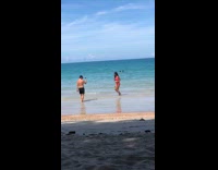 Pink bikini girl coconut drink beach shore