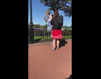 Guy sunglasses girl red skirt ice cream cone