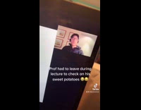 Professor checks on sweet potatoes during zoom