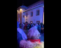 Traditional krampus costume parade on the street