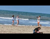 Two woman dance tiktok dance video beach