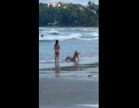 Woman in bikini lie down beach photoshoot Part 2