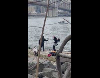 Woman waves her arms for video 