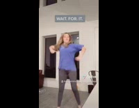 Collab KaleSaladIG - Girl purple shirt does tiktok dance and accidentally punches dog in the face