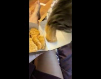 Cat steals chicken nugget 