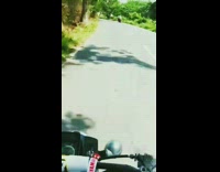 Collab BitchIG2 - Girl rides red motorcycle down street 