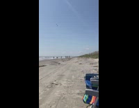 Four women in a bikini rides a bike on the beach