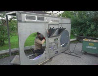 Man weld and build large metal boombox