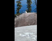 Woman trespasses for snowy photo at park