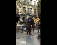 Collab WINY - Man in Jersey Devil costume at east village