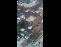 White plastic bag floating around the city