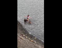 Three large women swims and twerk beachside