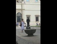 Man selfie stick ride hover board video shoot park