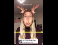 Girl looks like reindeer time warp filter 