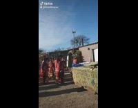 People red traditional clothes dance two guys 