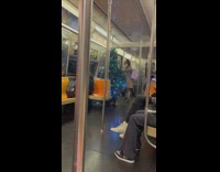 Person in Light Studded Tree Costume Travels on Train