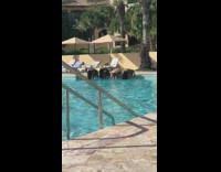 four girls dance routine pool