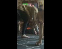 Dog Rocco blocks girl push ups challenge 