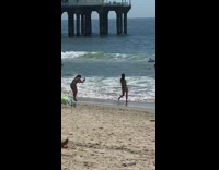 Girl  black bikini fierce walk lay sand part 1