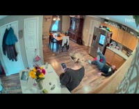 Father slipped then toddler laughs at him