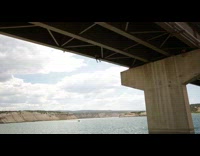 Guy rope swing bridge four backflips river