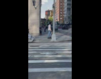 Woman blue school uniform outfit tiktok dance sidewalk