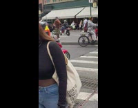 Man sings along the street at new york in the morning
