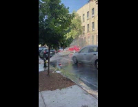 Car gets a wash from hydrant 
