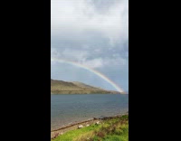 Lady Shows Rainbow which Ends on River