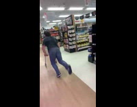 Guy lean on shopping cart fail grocery