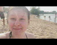 Woman selfie three girls balance feet beach