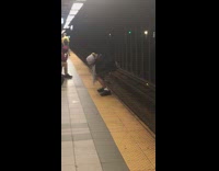 Peeing pooping off subway platform