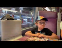 Young boy ride bullet train show excitement