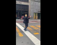 Donald Trump impersonator in the middle of the street