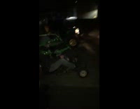 Guy drives dune buggy with foam wheel and flips over