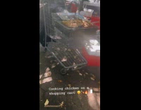 Collab WINY - Woman grills chicken on shopping cart