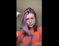 Collab BitchIG2 - Girl orange shirt hair transformation blue bangs 