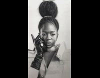 Timelapse of pencil sketch portrait of a woman with glove on 