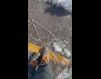 Person walk crack ice on road asmr