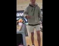 Guy hit bowling pins with downed pin