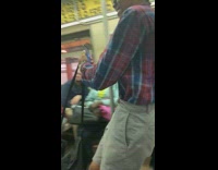 Collab Subway Creatures - Pt. 3 Man black fur coat blue red plaid shirt talks about church and religion in subway train