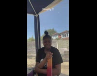 Woman scream with pen pineapple apple pen filter