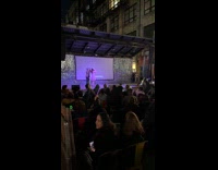 Crowd sings together in horror picture show